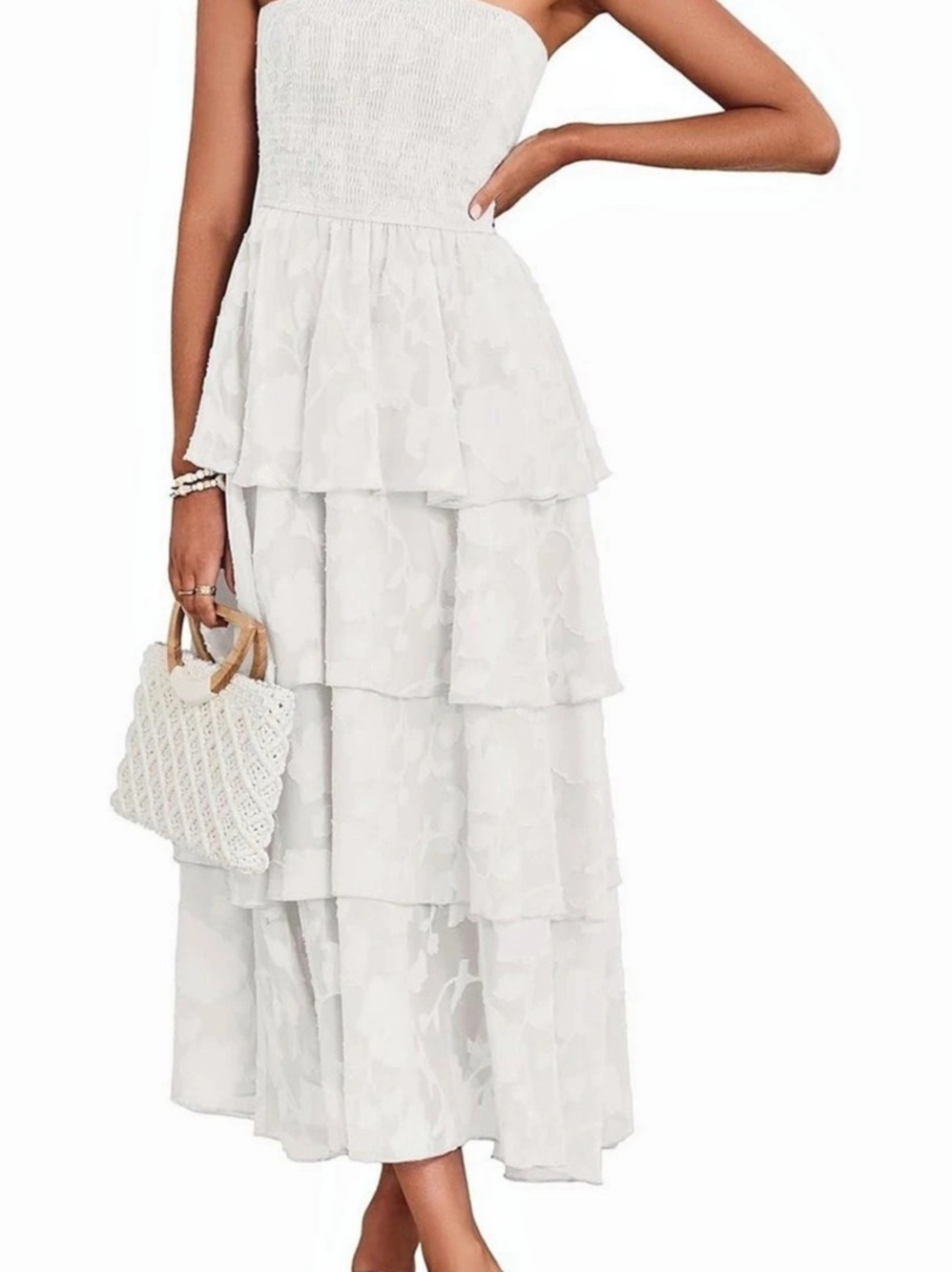 White Strapless Tiered Maxi Dress